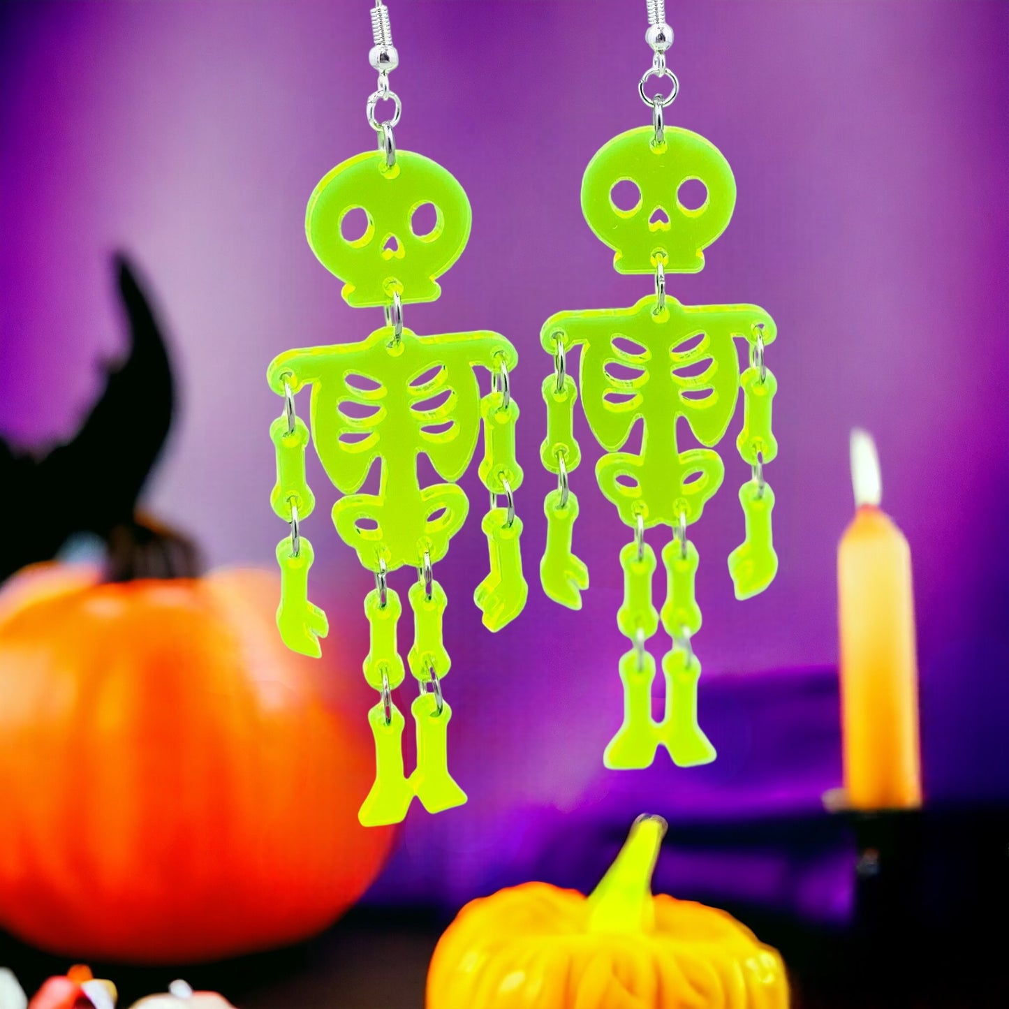 Neon Green Skeleton Dangle Earrings