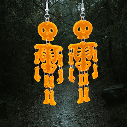 Neon Orange Skeleton Dangle Earrings