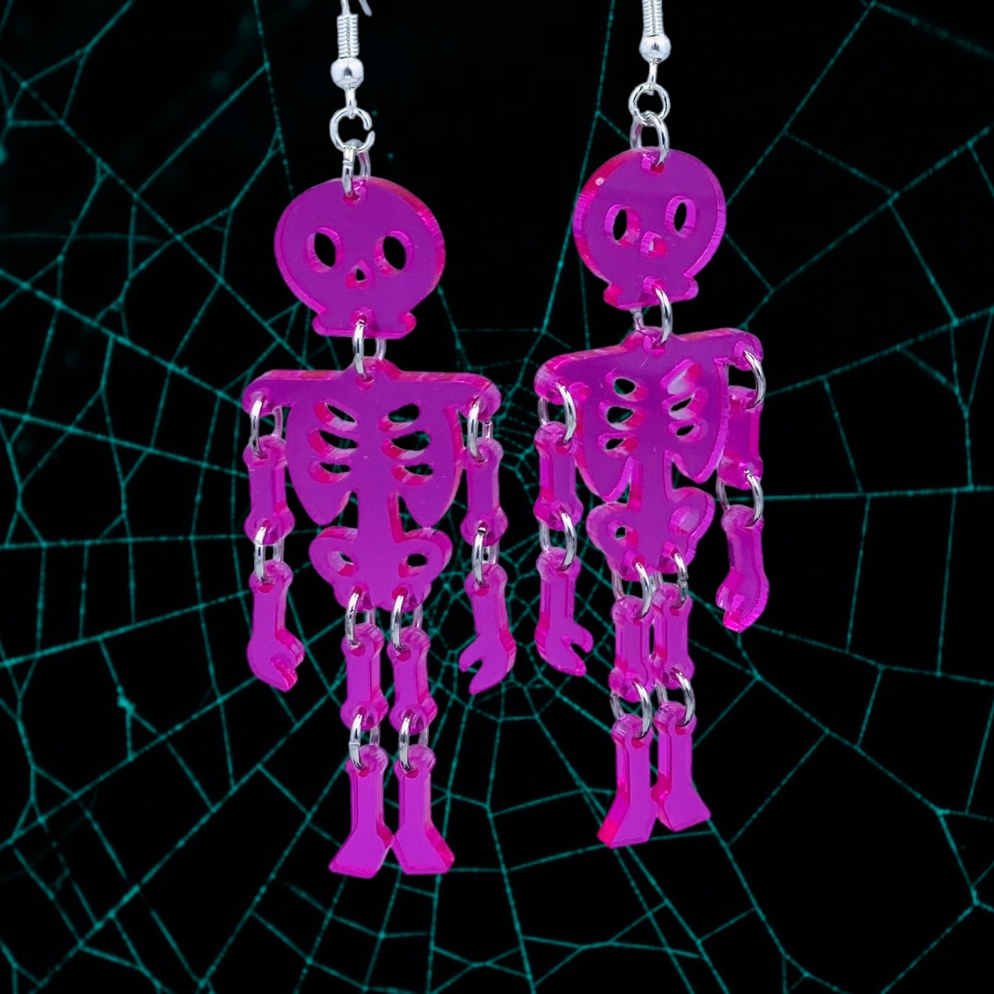 Magenta Skeleton Dangle Earrings