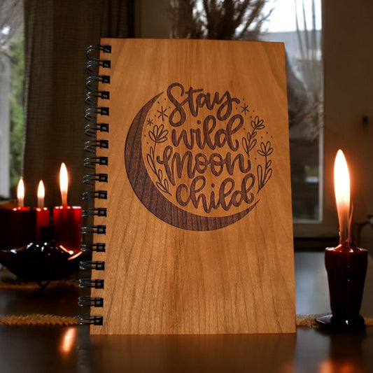 Stay Wild Moon Child Engraved Wood Notebook