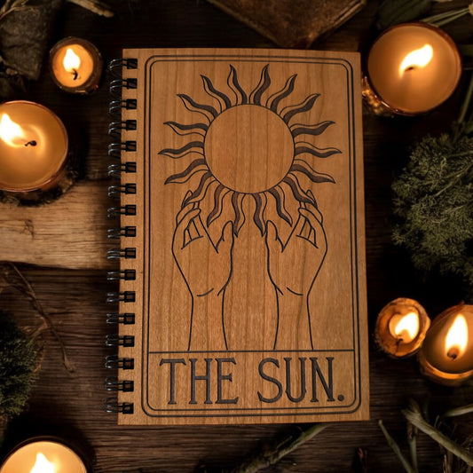 The Sun Tarot Card Engraved Wood Notebook