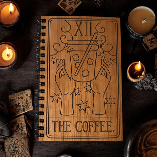 Iced Coffee Tarot Engraved Wood Notebook