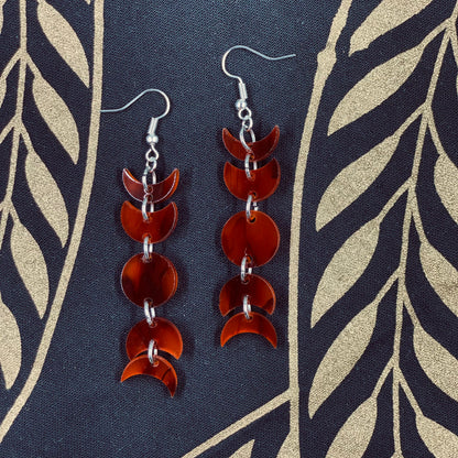 Red Smoke Moon Phases Dangle Earrings