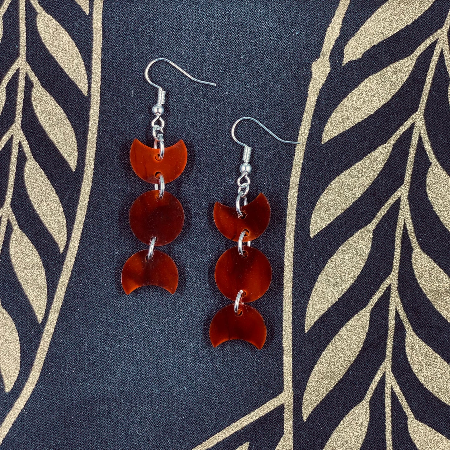 Red Smoke Triple Moon Dangle Earrings