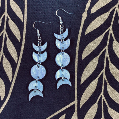 White Lilac Sparkle Moon Phases Dangle Earrings