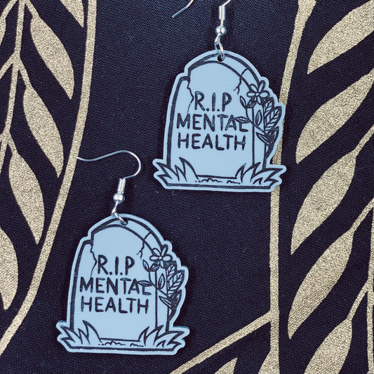 RIP Mental Health Tombstone Earrings