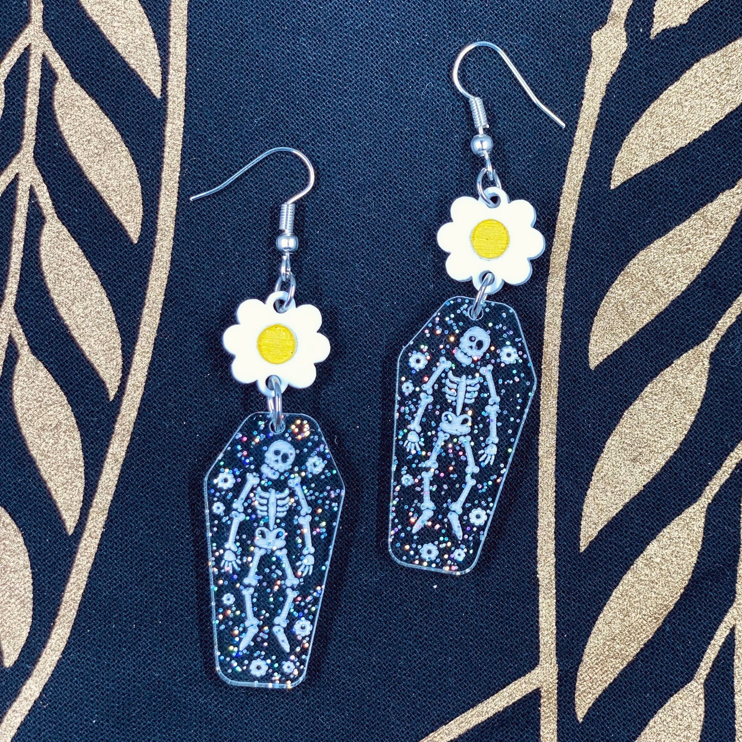 Skeleton and Daisy Earrings