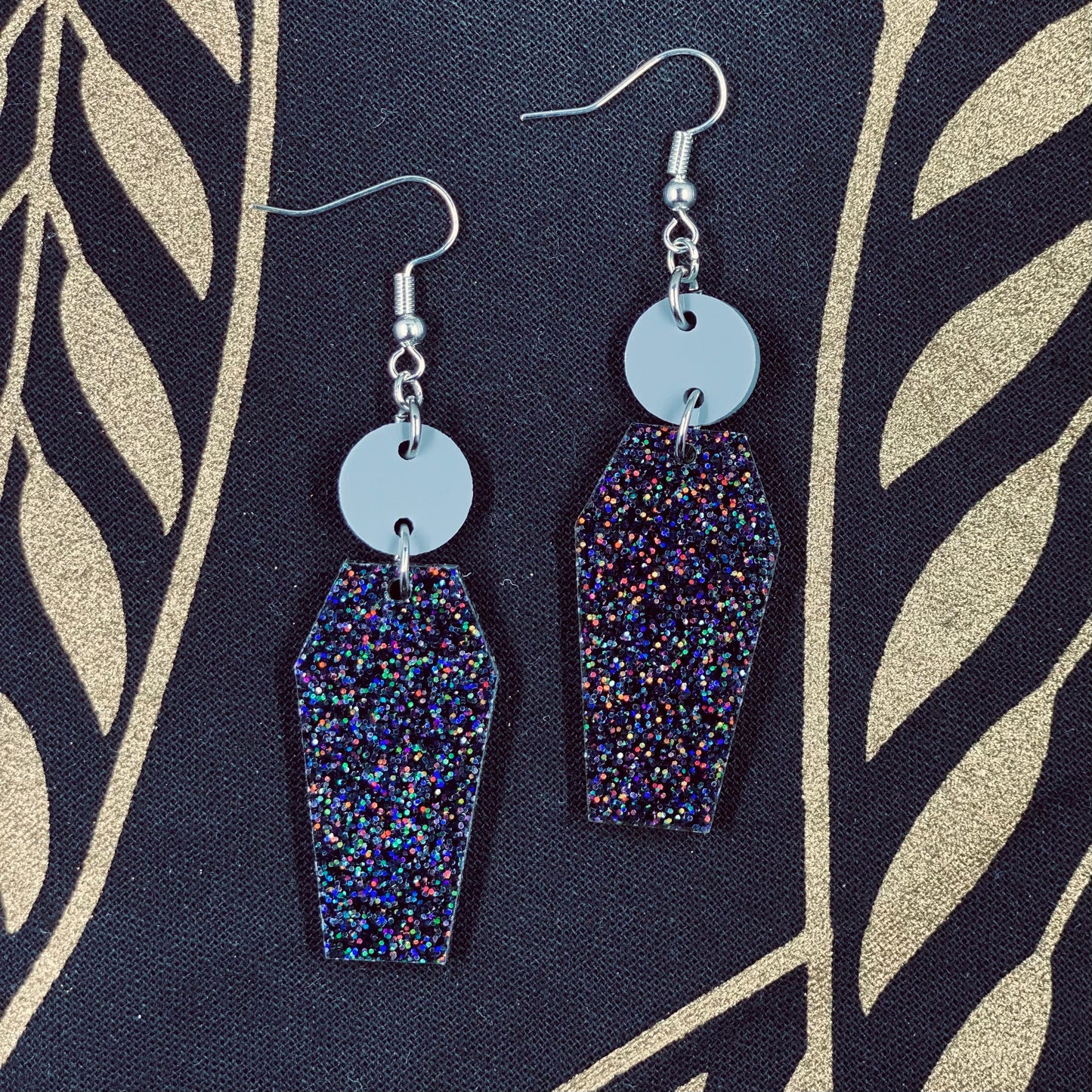 Black Glitter Casket Earrings