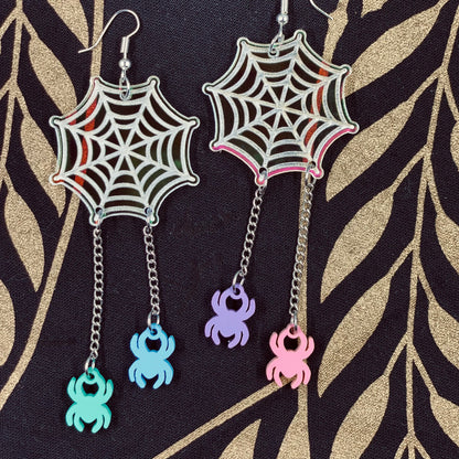 Iridescent Spiderweb Dangle Earrings