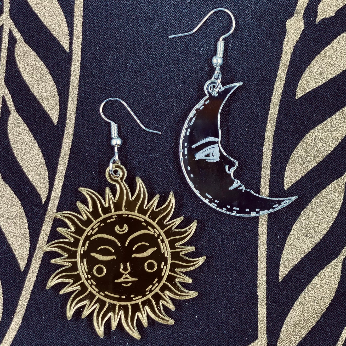 Gold and Silver Sun and Moon Mirror Earrings