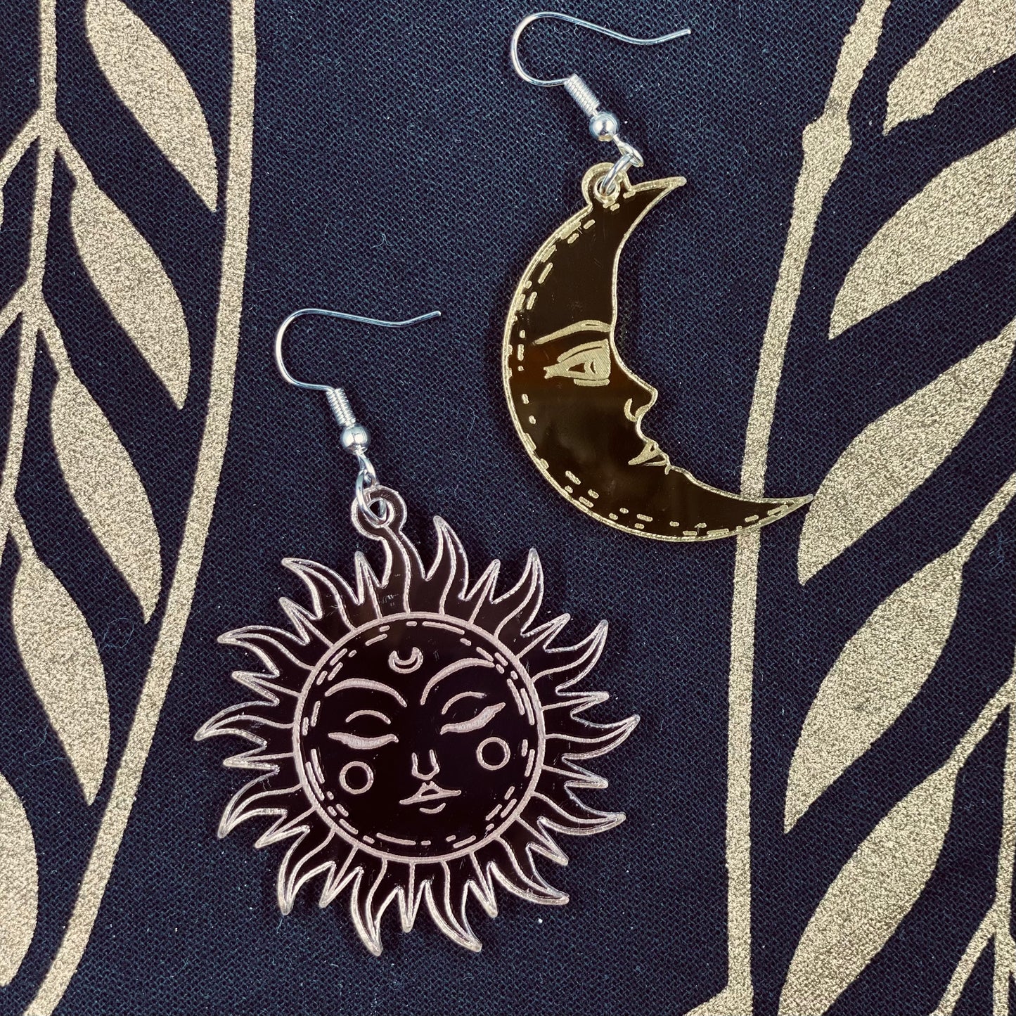 Rose Gold and Light Gold Sun and Moon Mirror Earrings