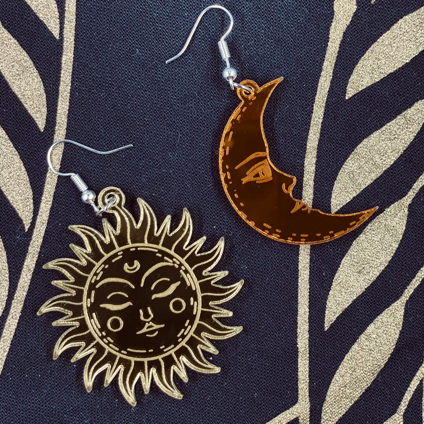 Gold and Bronze Sun and Moon Mirror Earrings