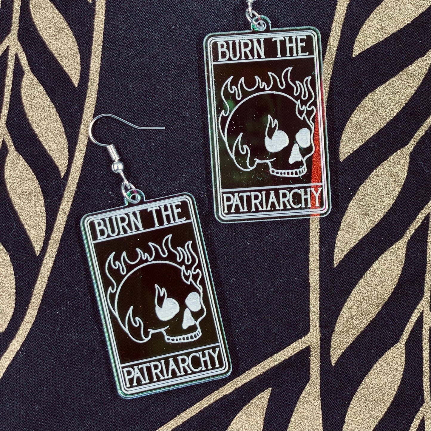 Burn the Patriarchy Tarot Card Iridescent Earrings