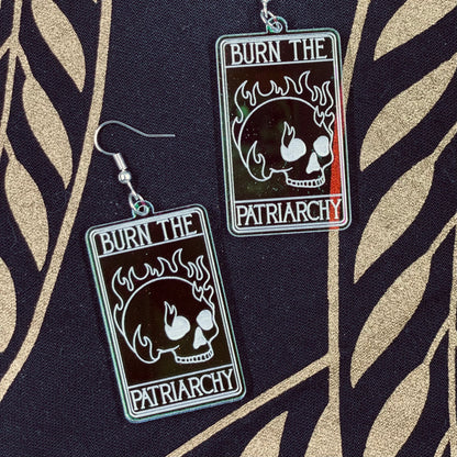 Burn the Patriarchy Tarot Card Iridescent Earrings