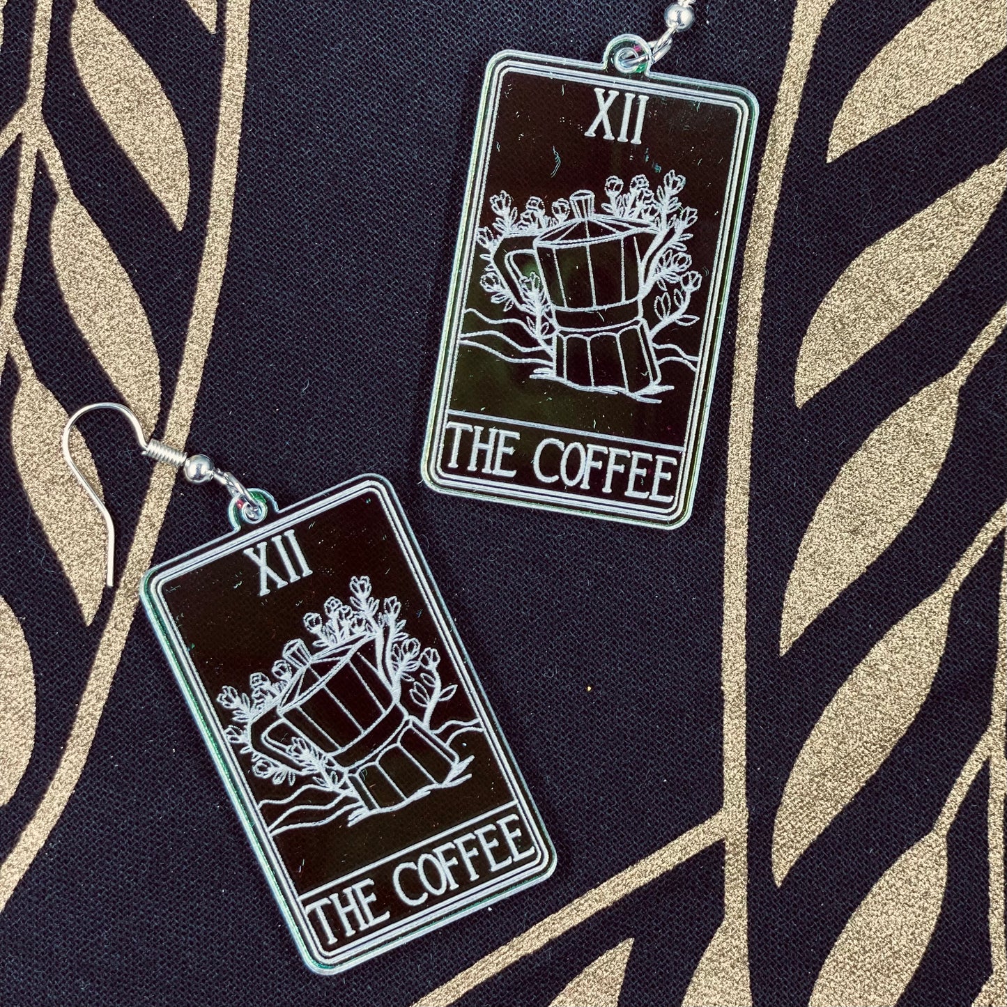 The Coffee Tarot Card Iridescent Earrings- Moka Pot