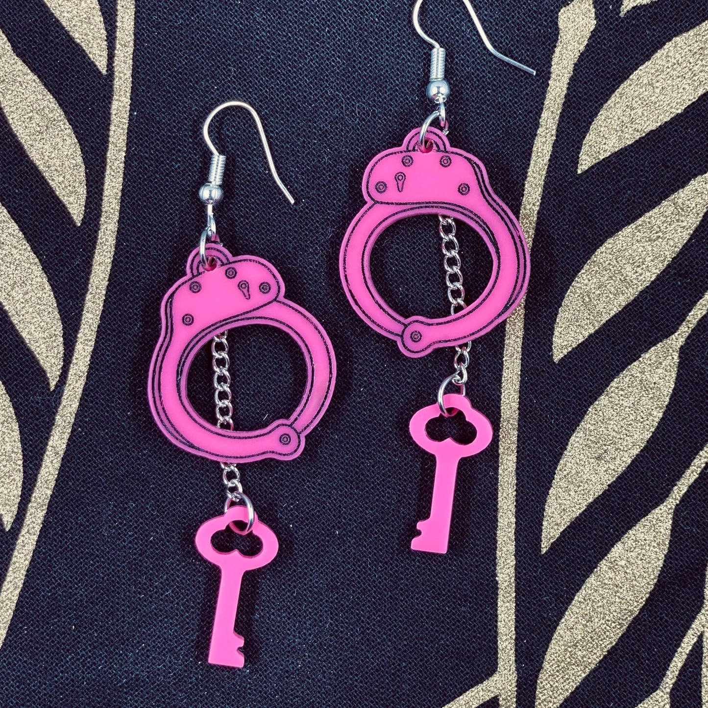 Pink Handcuffs Dangle Earrings