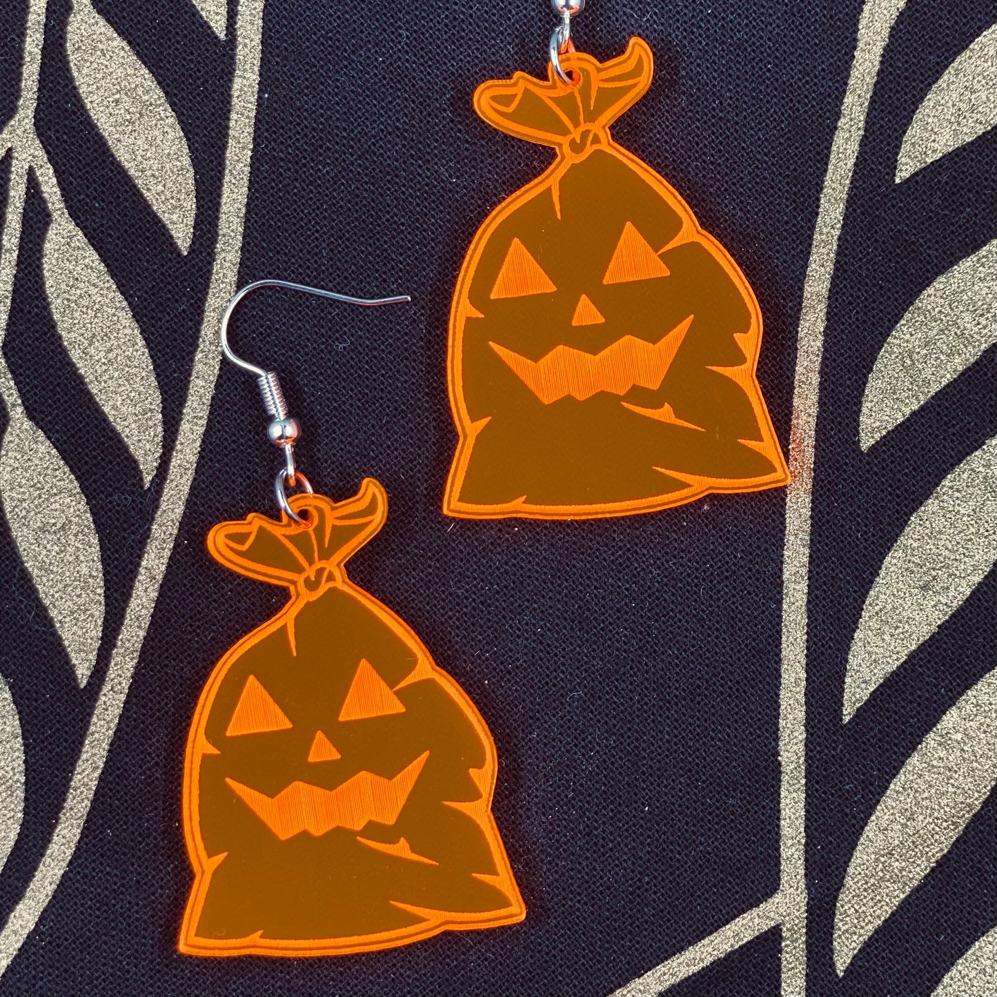 Neon Halloween Candy Trash Bag Earrings