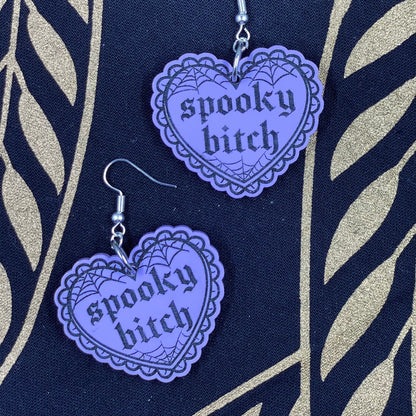 Spooky Bitch Heart Earrings