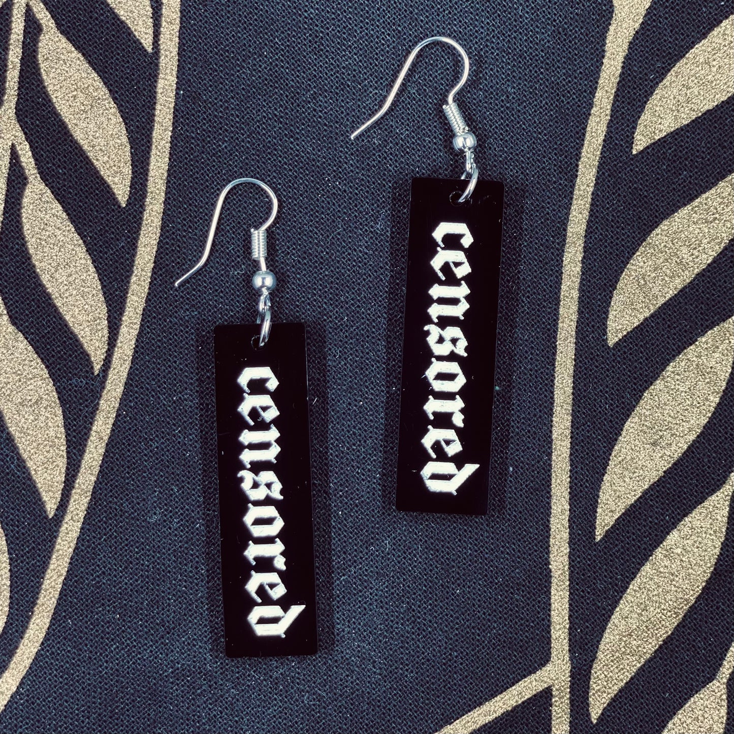 Censor Bar Earrings- Blackletter