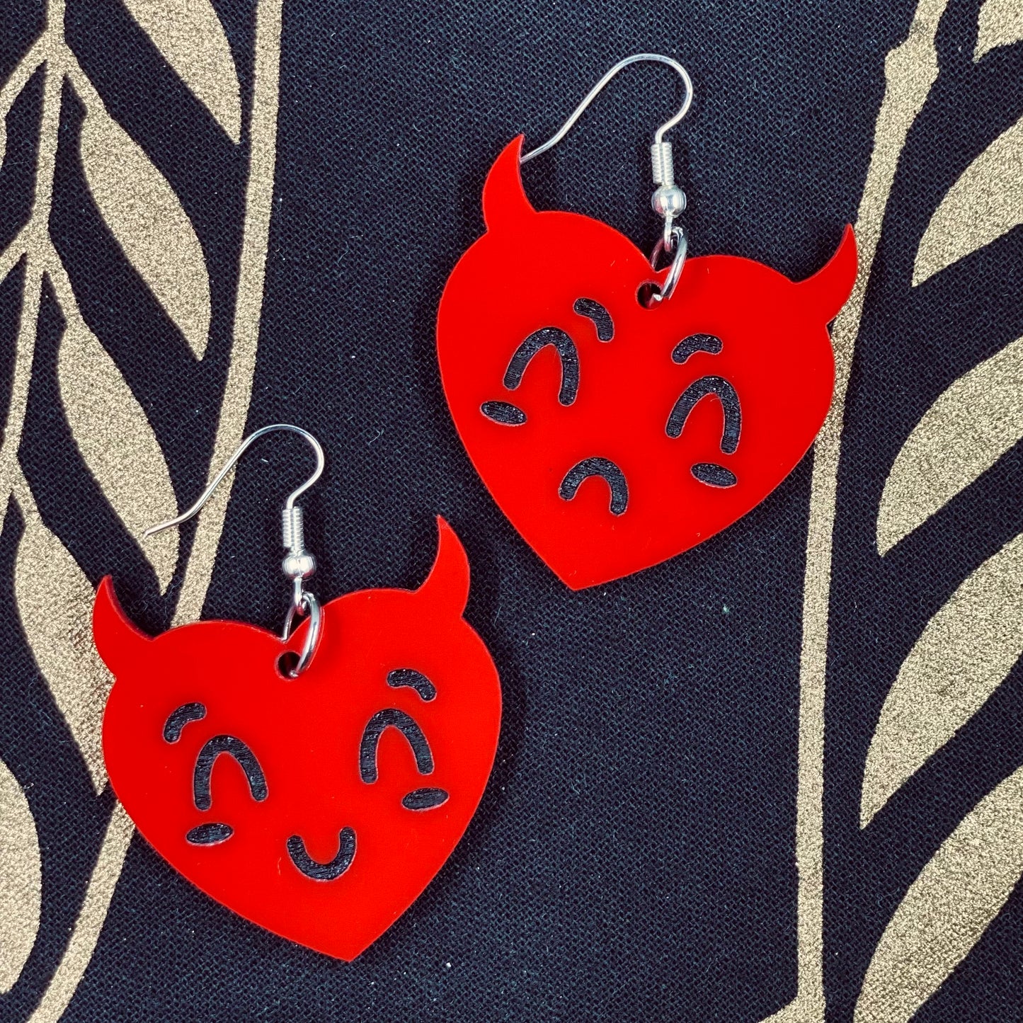 Happy and Sad Devil Heart Earrings