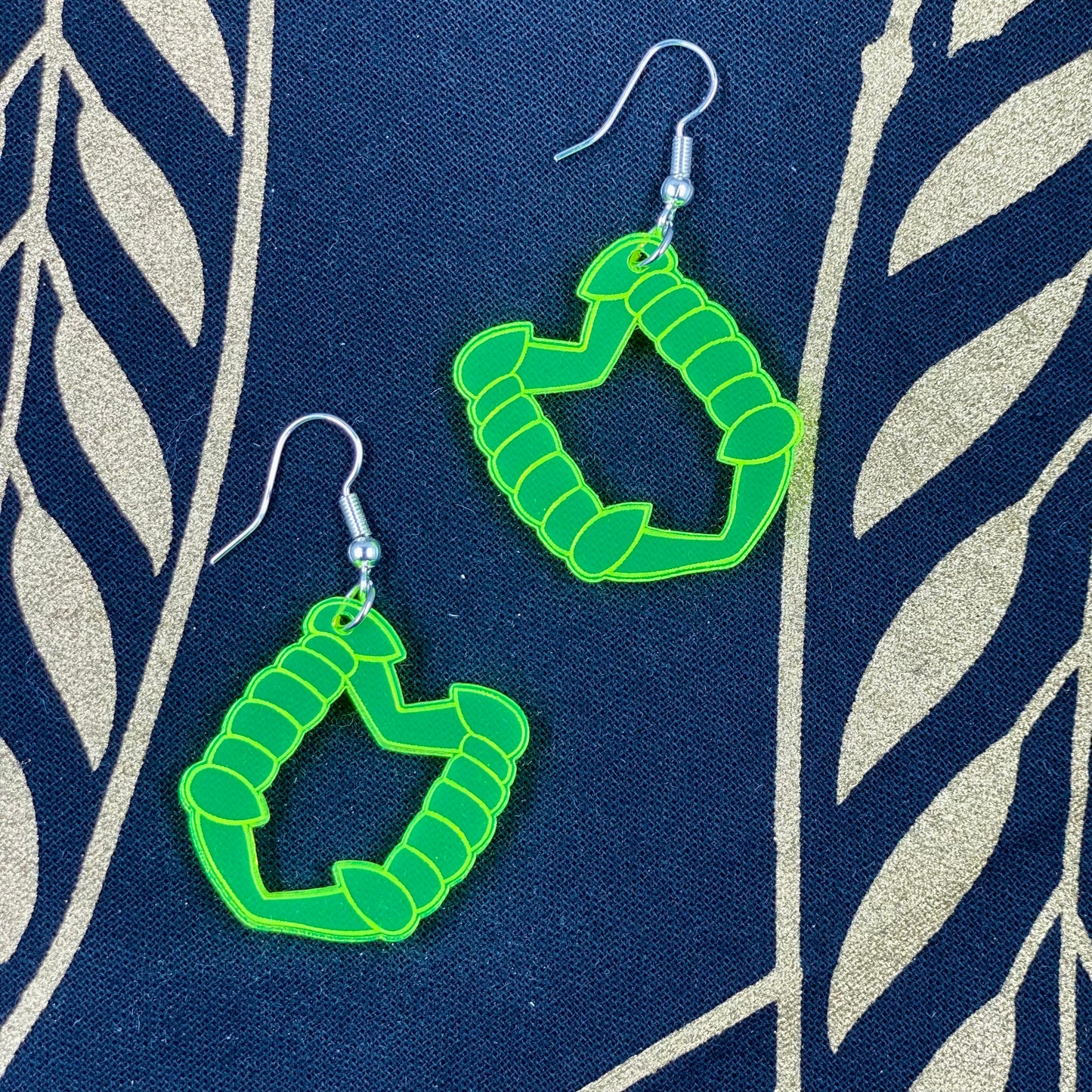 Neon Green Vampire Teeth Earrings