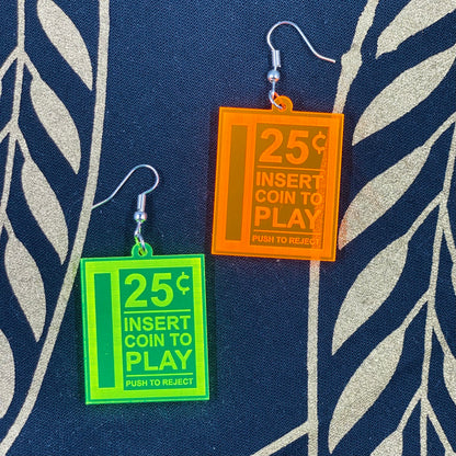 Neon Green and Orange Coin Slot Earrings