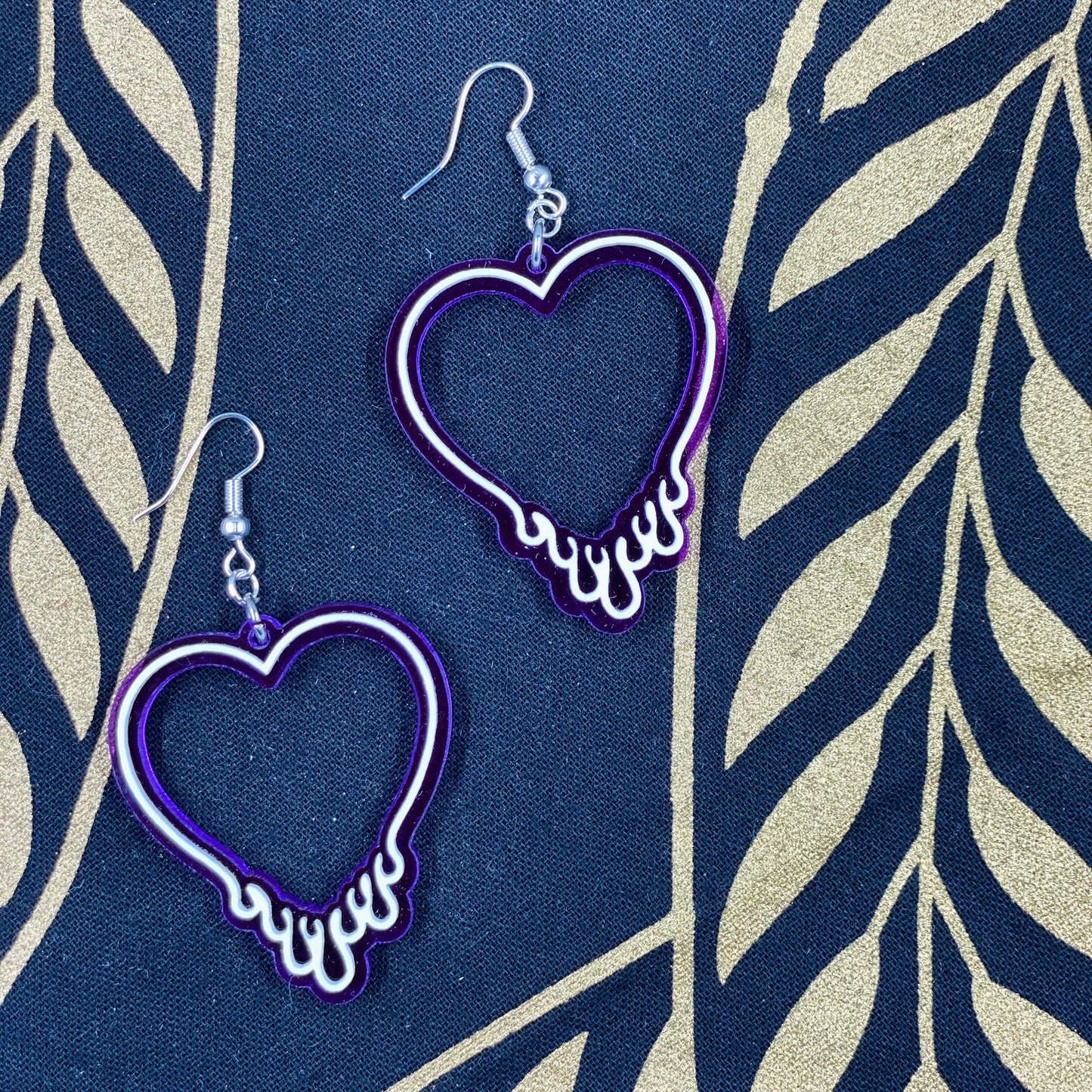 Purple Drippy Heart Earrings