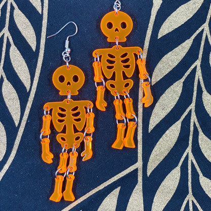 Neon Orange Skeleton Dangle Earrings