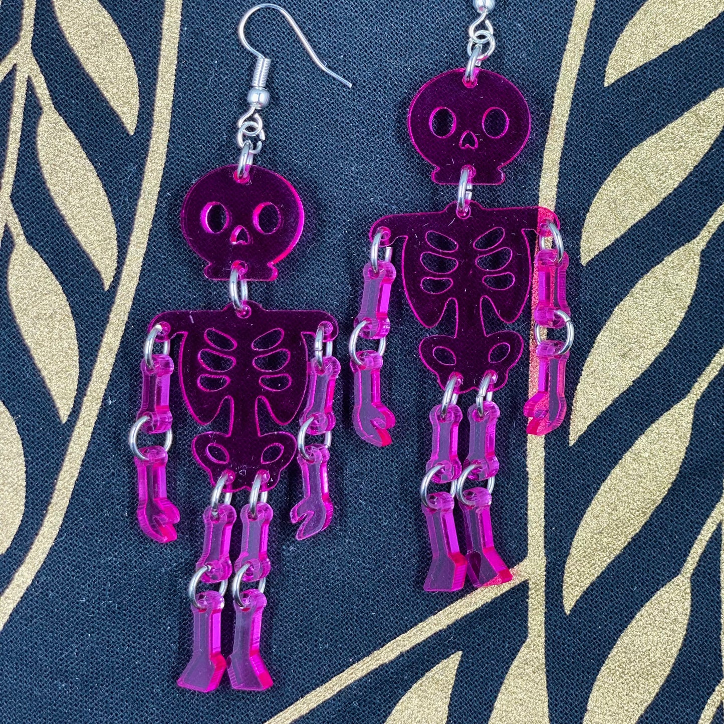 Magenta Skeleton Dangle Earrings