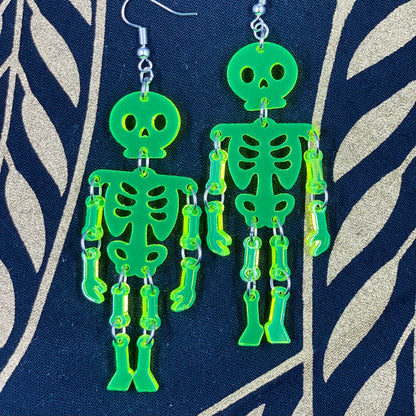 Neon Green Skeleton Dangle Earrings