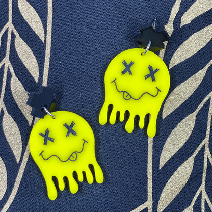 Yellow Drippy Smiley Face Earrings