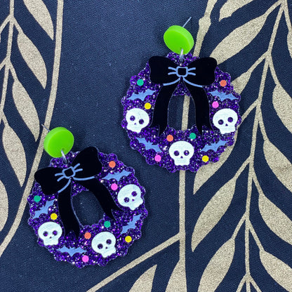 Purple Spooky Wreath Earrings