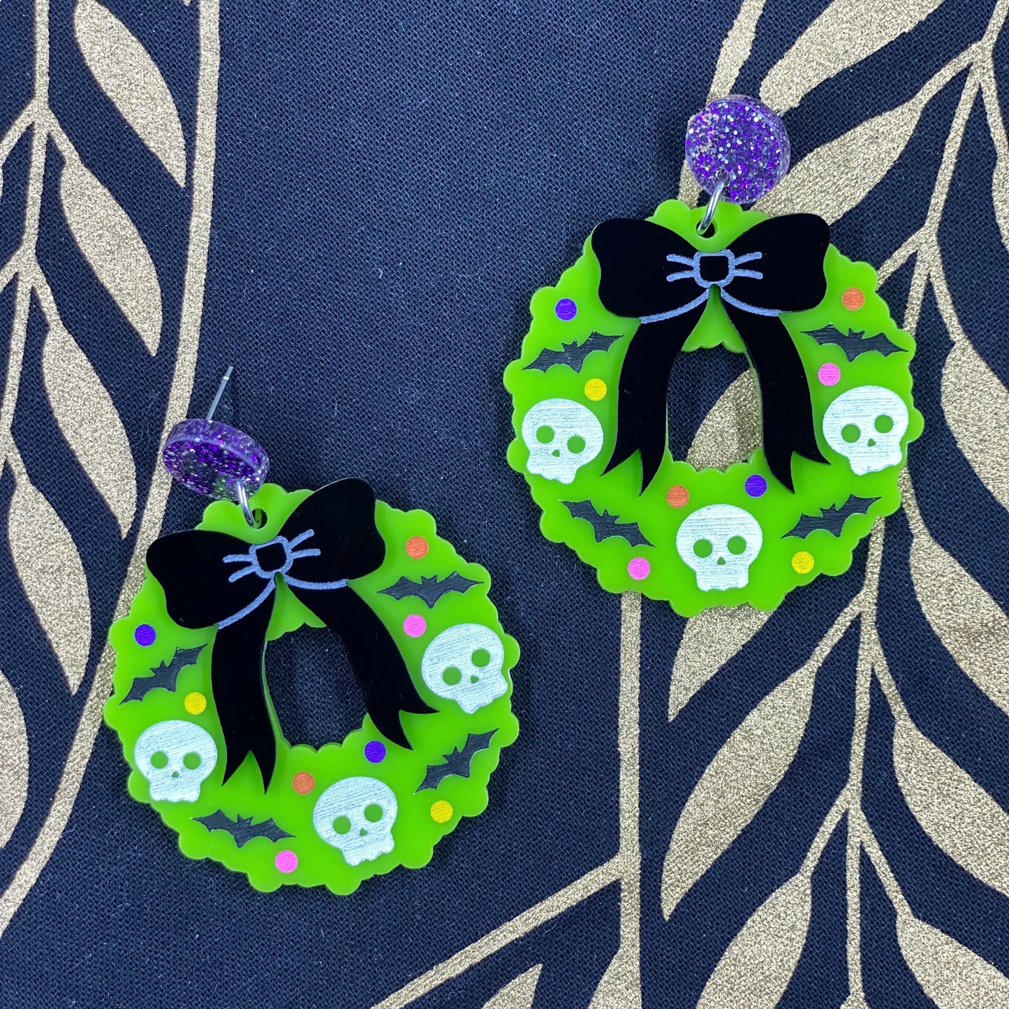 Green Spooky Wreath Earrings