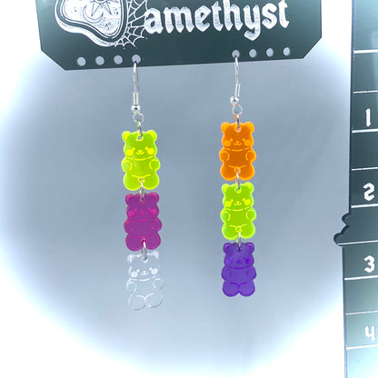 Neon Gummy Bear Dangle Earrings