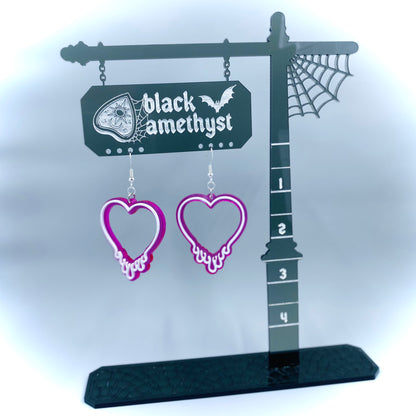 Magenta Drippy Heart Earrings