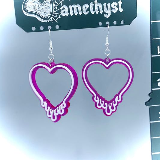 Magenta Drippy Heart Earrings