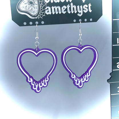 Purple Drippy Heart Earrings