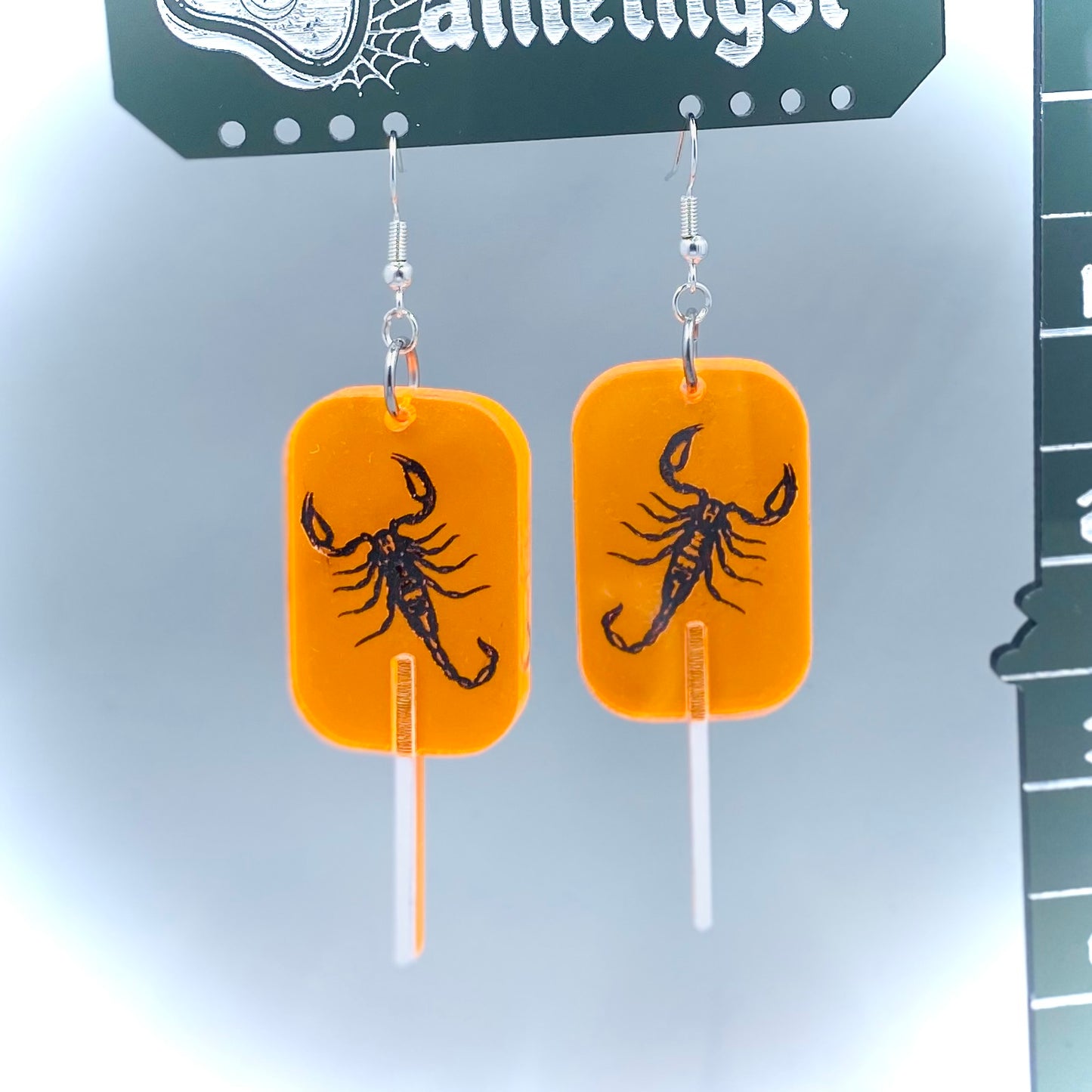 Neon Orange Scorpion Lollipop Bug Earrings