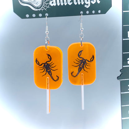 Neon Orange Scorpion Lollipop Bug Earrings