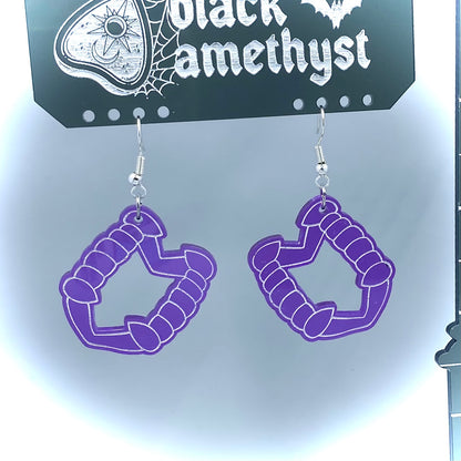 Purple Vampire Teeth Earrings