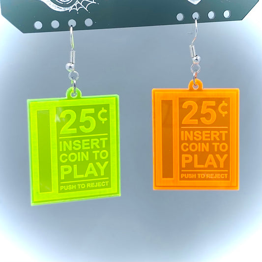 Neon Green and Orange Coin Slot Earrings