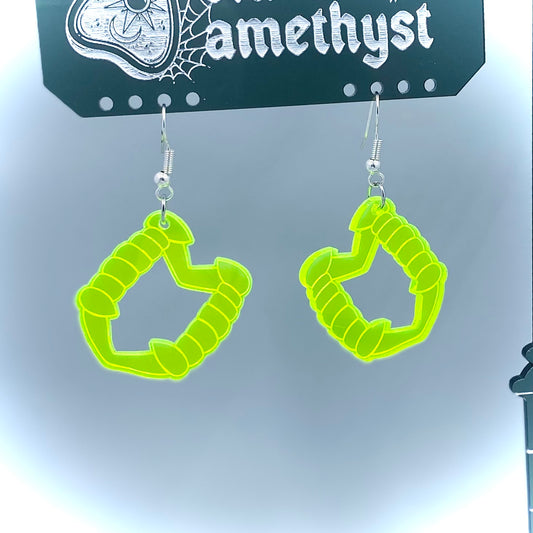 Neon Green Vampire Teeth Earrings