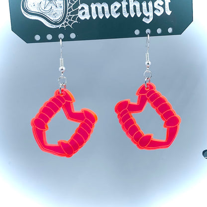 Neon Orangey Pink Vampire Teeth Earrings