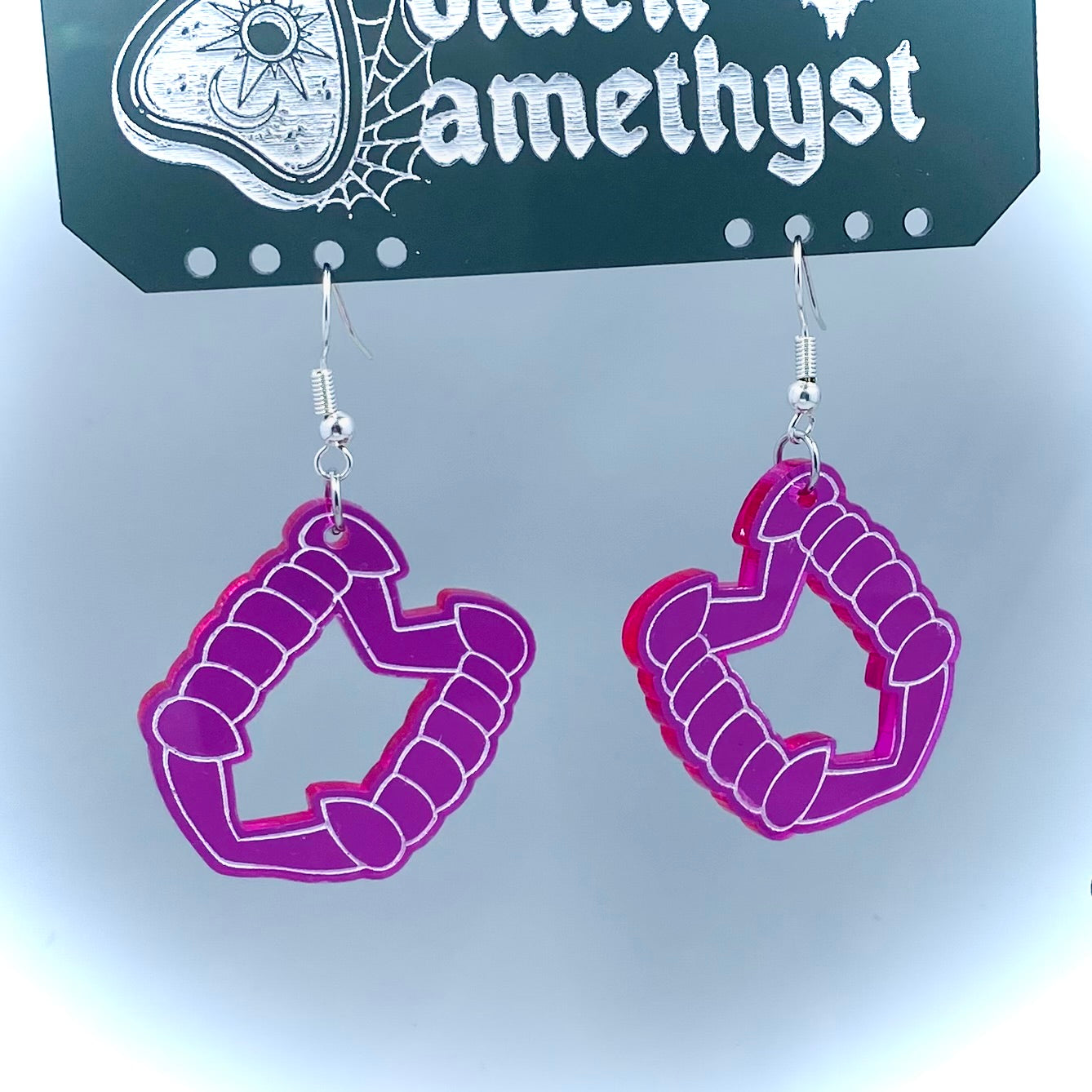 Magenta Vampire Teeth Earrings