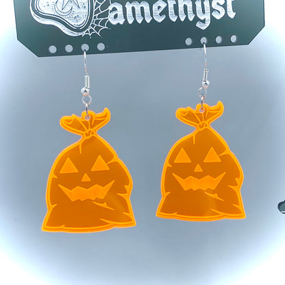 Neon Halloween Candy Trash Bag Earrings