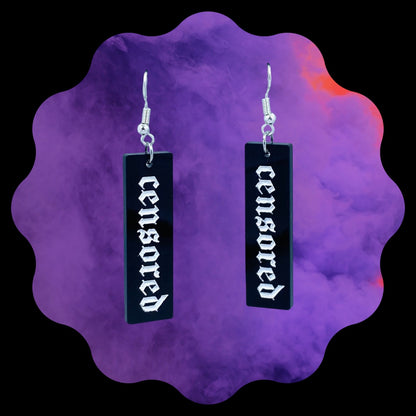 Censor Bar Earrings- Blackletter