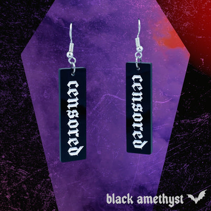 Censor Bar Earrings- Blackletter