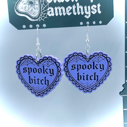 Spooky Bitch Heart Earrings