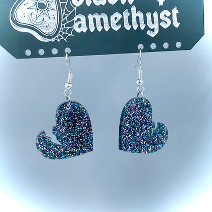 Black Glitter Broken Heart Earrings