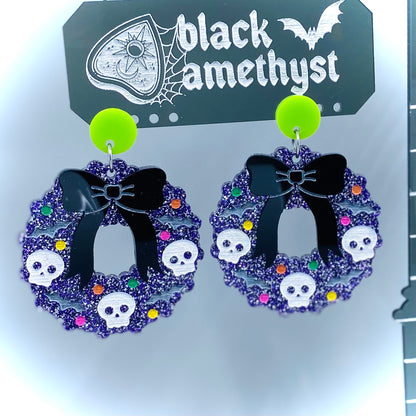 Purple Spooky Wreath Earrings